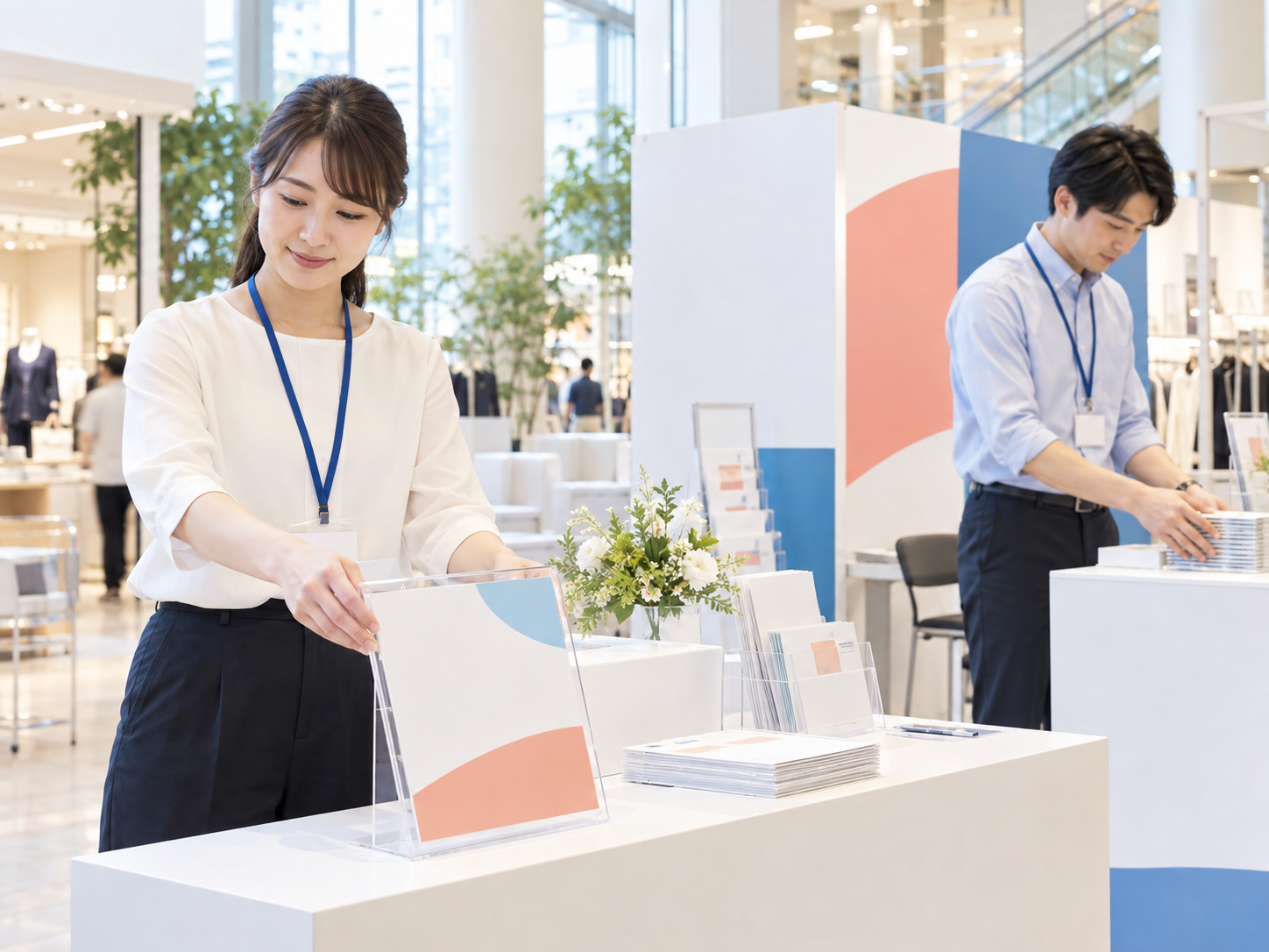 店舗で販売場所の準備を行うスタッフのイメージ